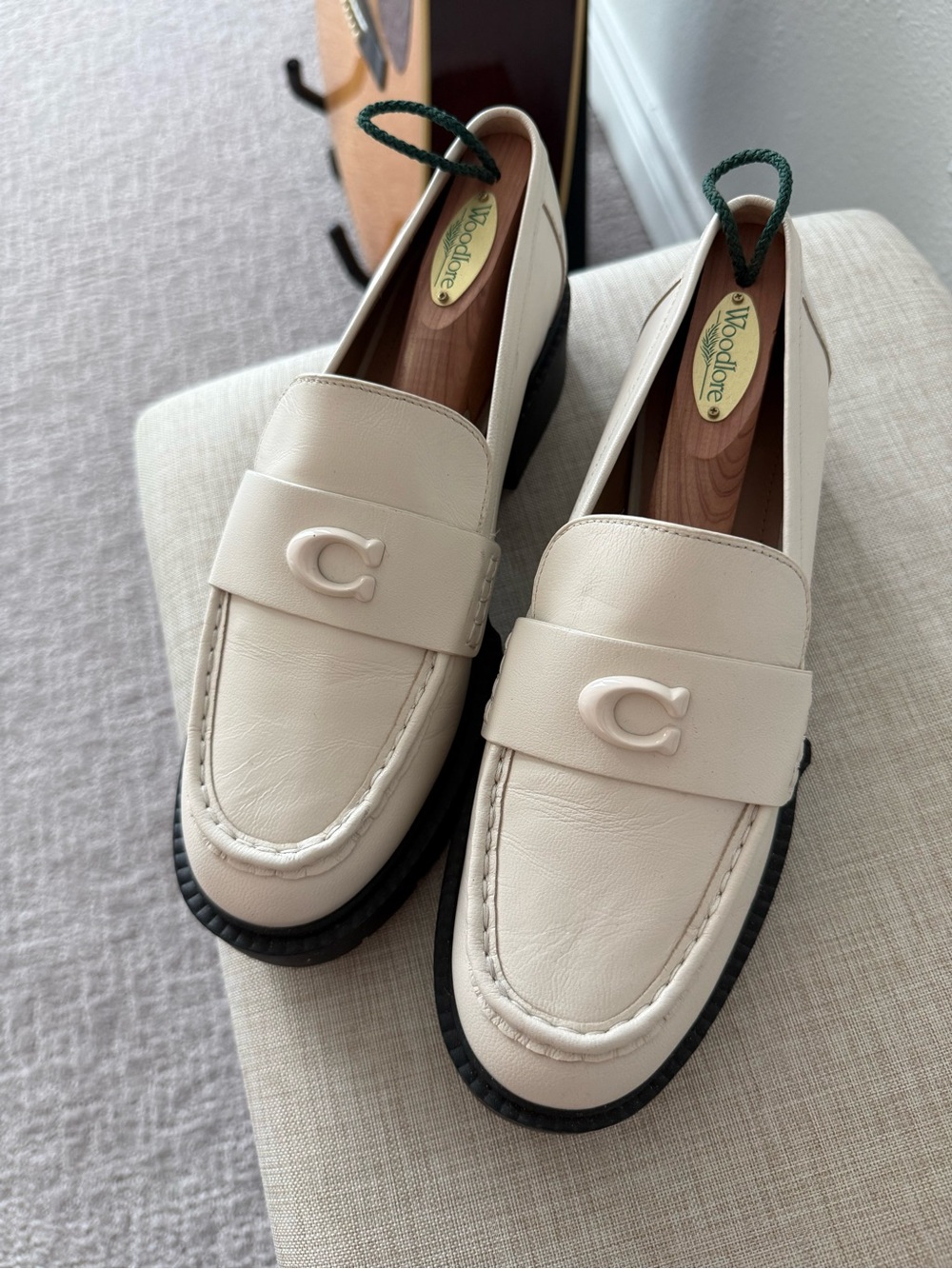 Coach Cream Leather Penny Loafers